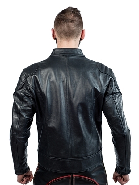 Mr. B Leather Biker Jacket mit Stripes in Schwarz |Rot oder Weißen