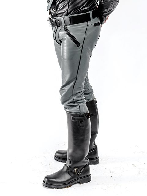 Mr. B Leder FXXXer Jeans grau mit schwarzen Paspeln
